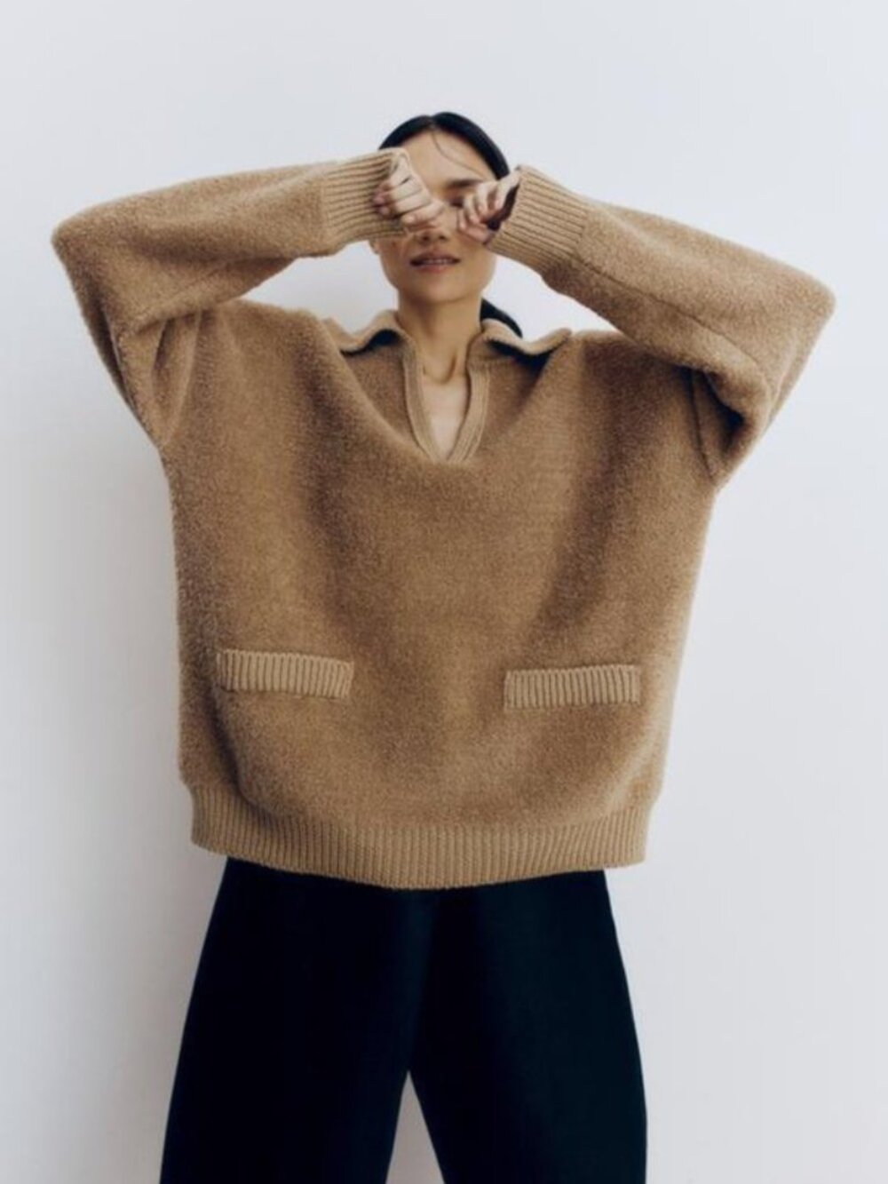Monica Cordera Shearling Polo Sweater in Camel
